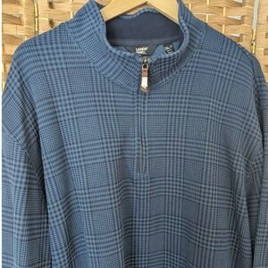 Lands End Men's Sz 2XLT Tall Blue Plaid Quarter Zip Pullover Sweatshirt NWOT